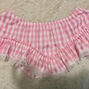 Pink Gingham Ruffle Skirt with Lace Trim